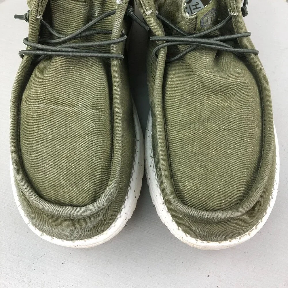 Hey Dude Men's Size 10 Wally Mid Canvas Olive Green Casual Slip On Shoes Ankle